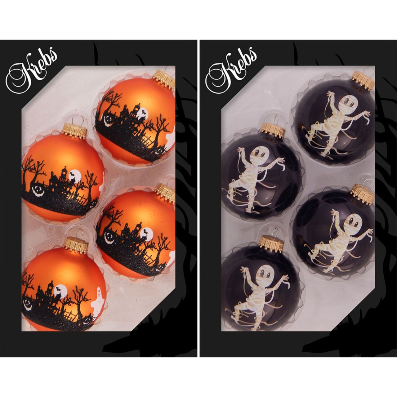 Christmas by Krebs 8ct Orange Graveyard Scene and Mummy Halloween Ball Ornaments 2.5" (67mm)